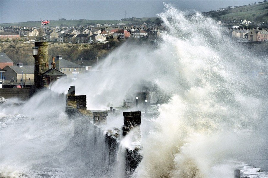 Wave Hitting Harbor Wall - Whitehaven England